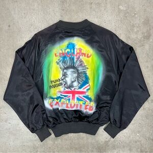 Vintage U.K. Punk “England Exploited” airbrushed satin bomber jacket